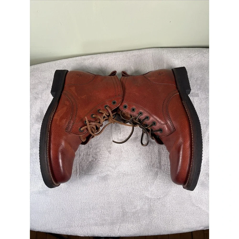 Frye Roland Boots Mens Size 8 Redwood Leather Combat Workwear Lace Up